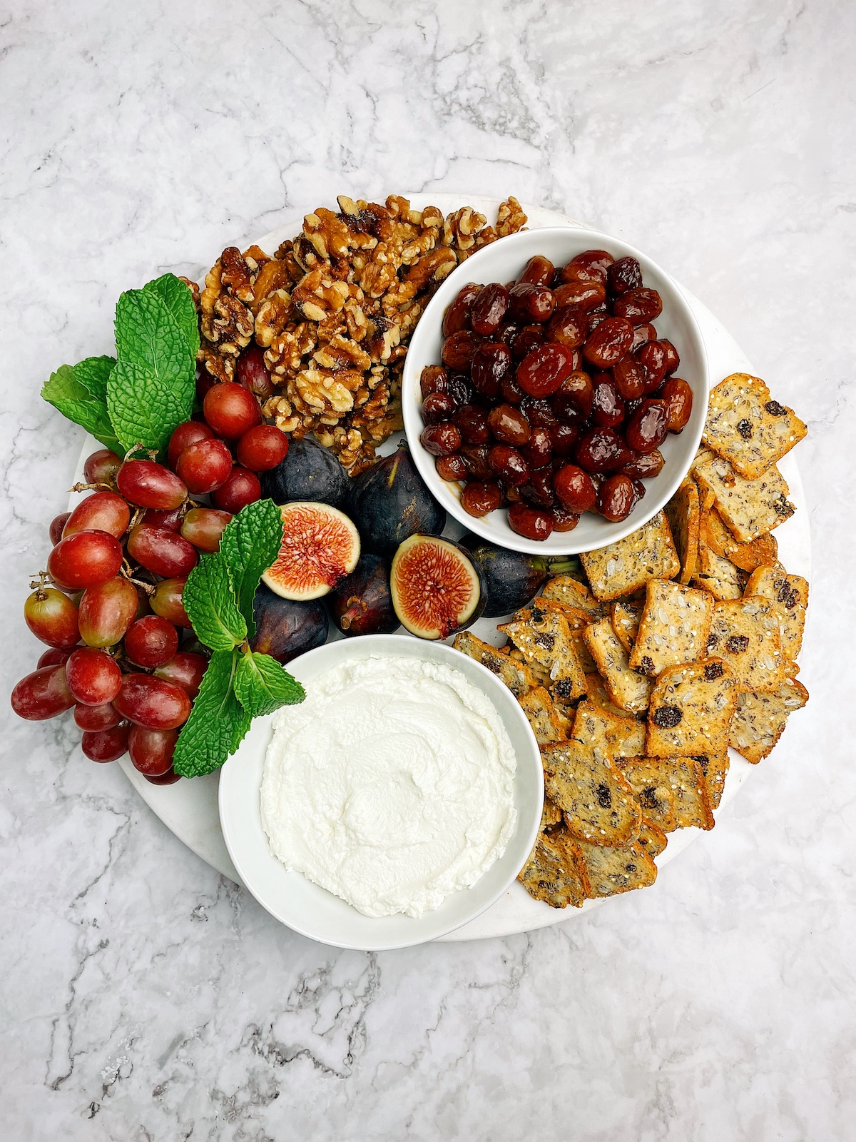 roasted grapes and whipped goat cheese board