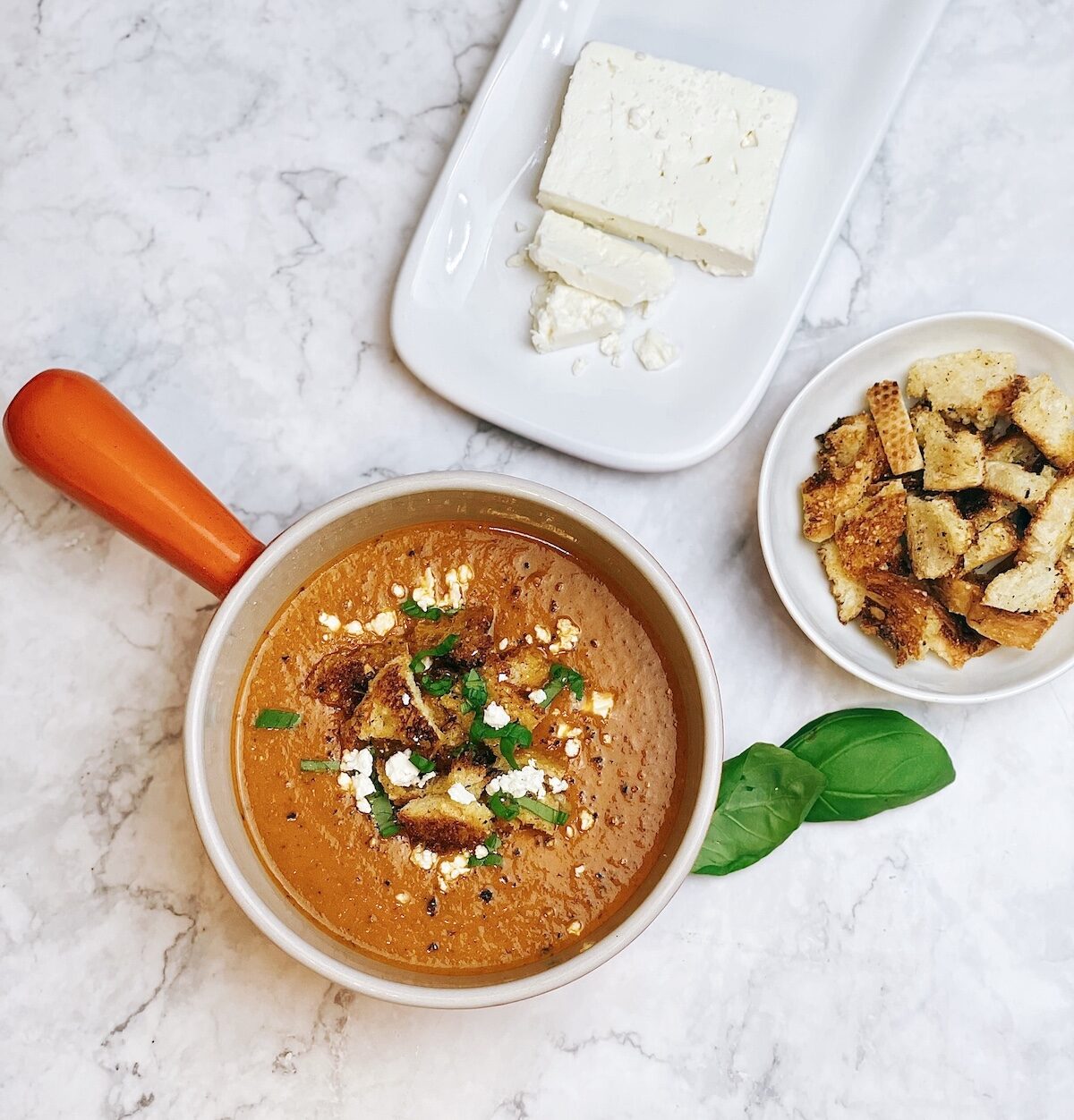 creamy roasted tomato feta soup for one