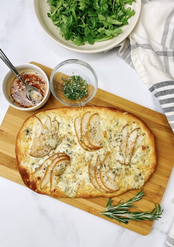 Pear & Gorgonzola Flatbread with Spicy Honey & Rosemary