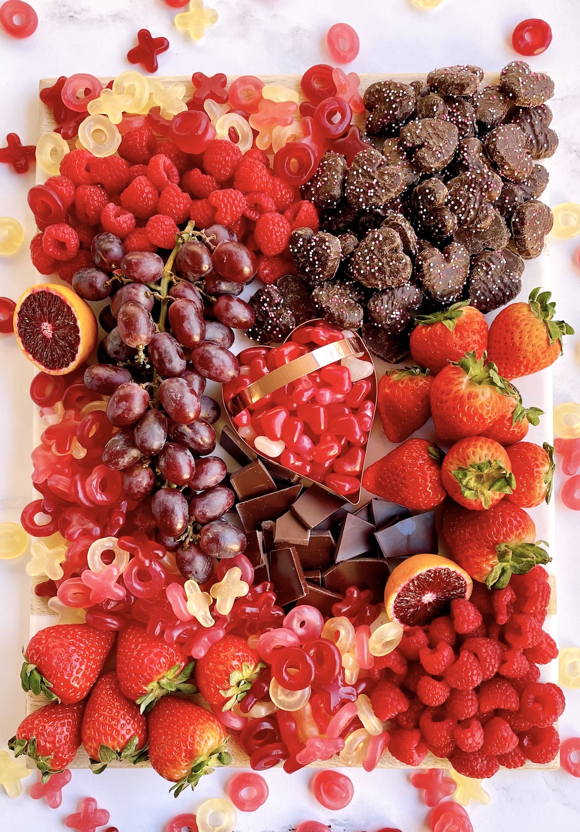 Valentine's Day sweets and fruit board