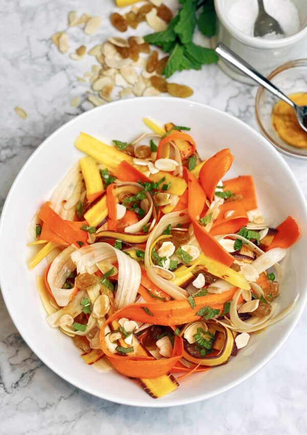 Shaved Rainbow Carrot Salad with Spicy Honey