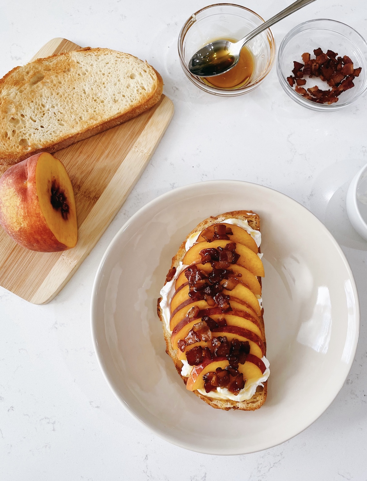 peach bacon toast with labne