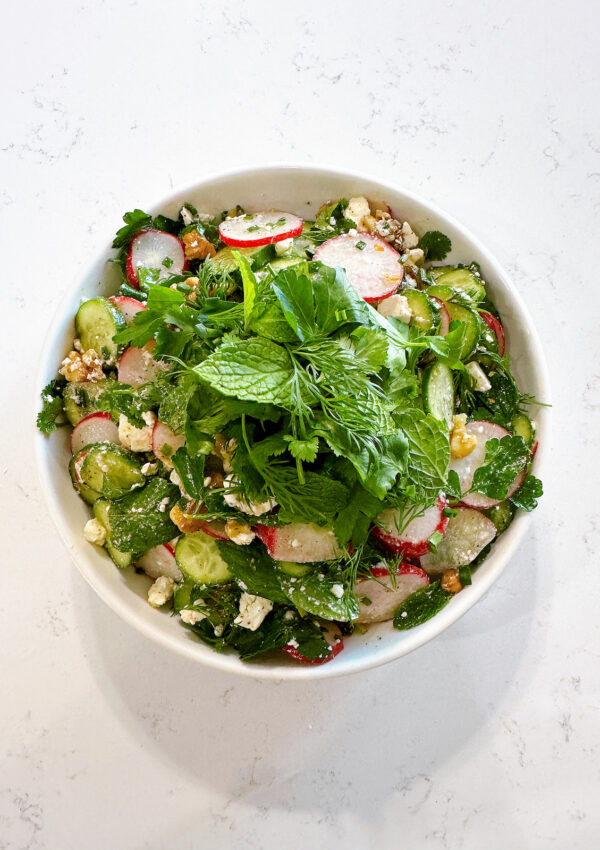 Herb, Radish and Cucumber Crunch Salad with Za’atar Dressing